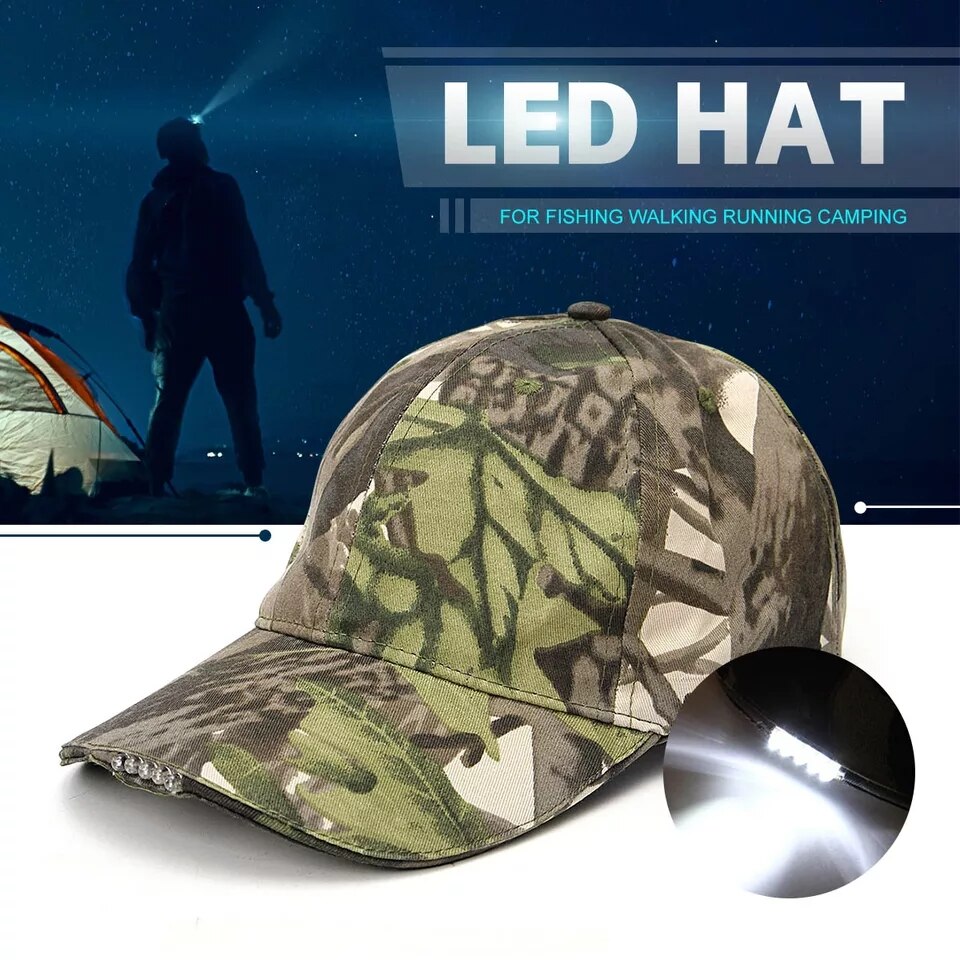 Faro LED gorra béisbol camuflaje pesca nocturna gorro exterior ligero gorro alpino lengua de pato montaña escalada Hip Hop Snapback