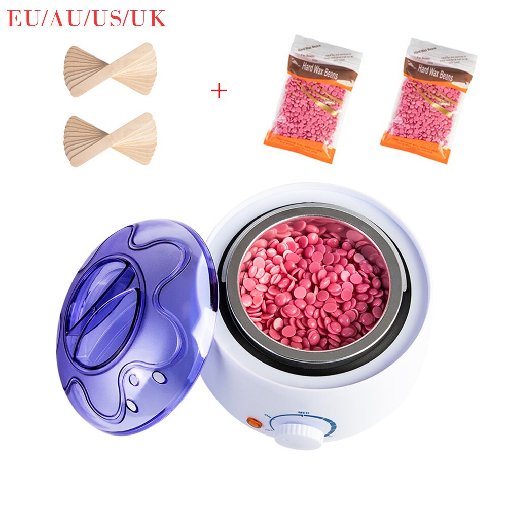 Máquina de depilación cera eléctrica calentador de cera SPA con 2 uds. De granos de cera y 20 piezas Uds. Depiladora de palos de madera UK/US/AU/EU Plug