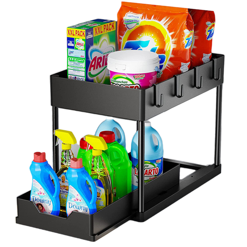 Küche unter der Spüle, Organizer, Aufbewahrungsregal, 2-stufiger Shampoo-Reinigungsmittelschrank, Gewürzregal, Badezimmer-Kosmetik-Aufbewahrung: Licht Gelb