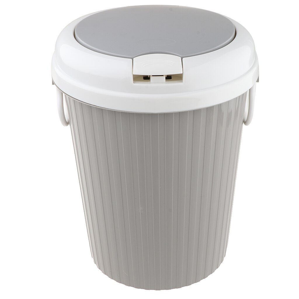 Plastic Touch Top Bin Trash Can Household Garbage Bin Wastebaskets: Grey L