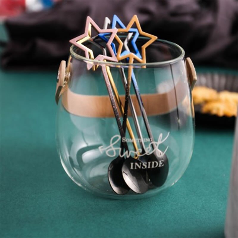 1Pcs Stars Spoon Handle Stainless Steel Coffee Spoons Simple Stirring Spoon Dessert Ice Cutlery Kitechen Gadget