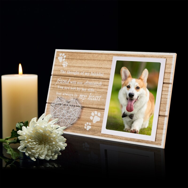 Marco de fotos de madera para mascotas, marco de fotos conmemorativo con forma de corazón de perro, artesanías de madera para , Q1FD