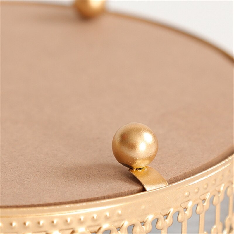 Retro golden iron glass metal storage tray golden round fruit tray desktop small items jewelry display tray mirror