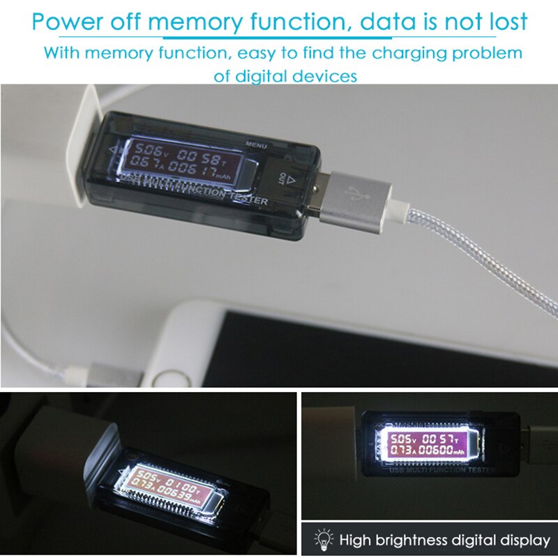 Lcd usb detektor usb volt strøm spænding læge oplader kapacitet tester meter voltmeter amperemeter strømbank stik