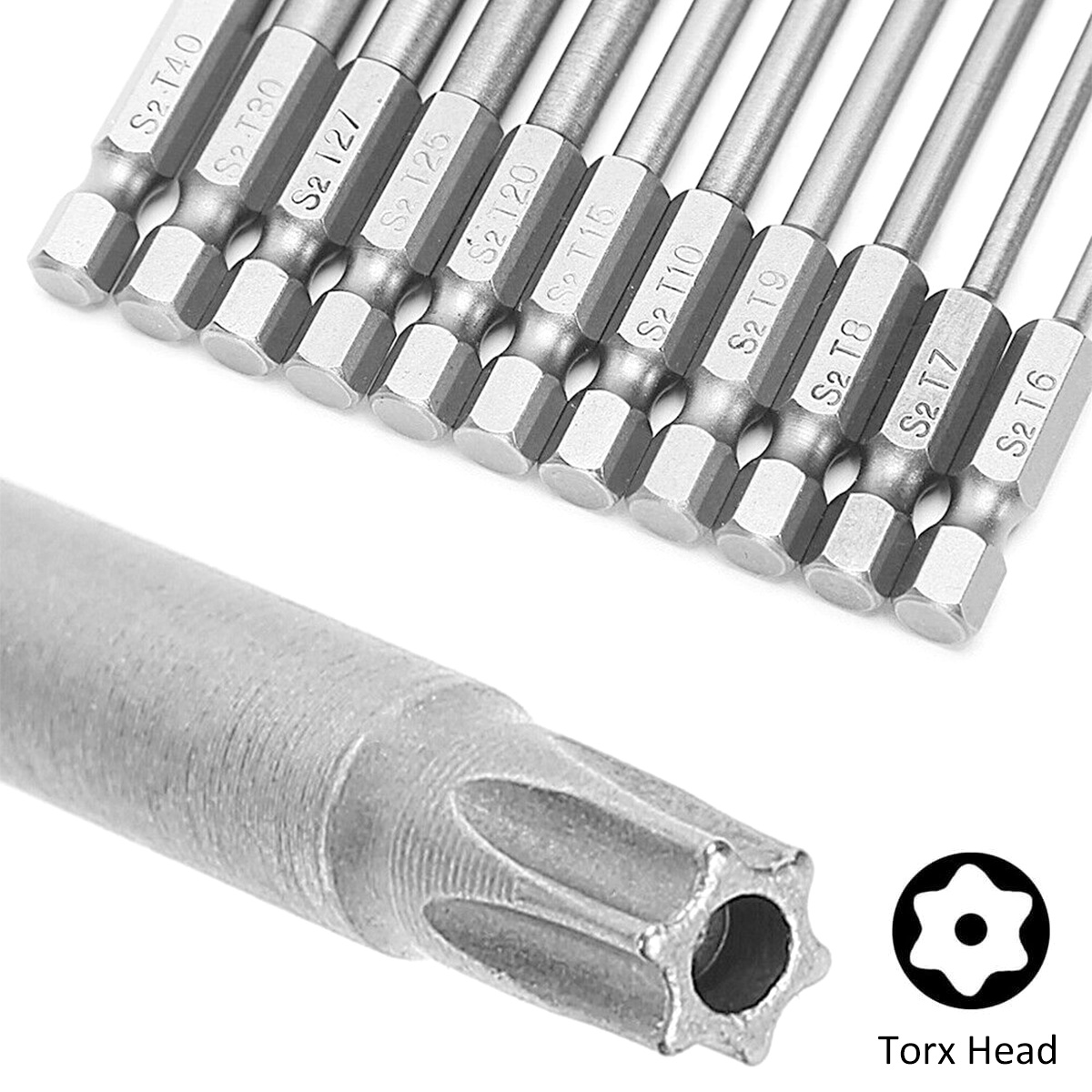 11-delige Torx-schroevendraaierbitset 1/4 inch professionele magnetische ster S2 staal zeskantschacht stoere Torx ster zeskant beveiligingsset