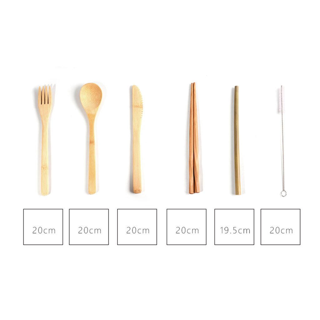 Portable Eco-friendly Fork Spoon Knife Toothbrush Chopsticks Bamboo Straw with Cutlery Bag for Travel Picnic Set