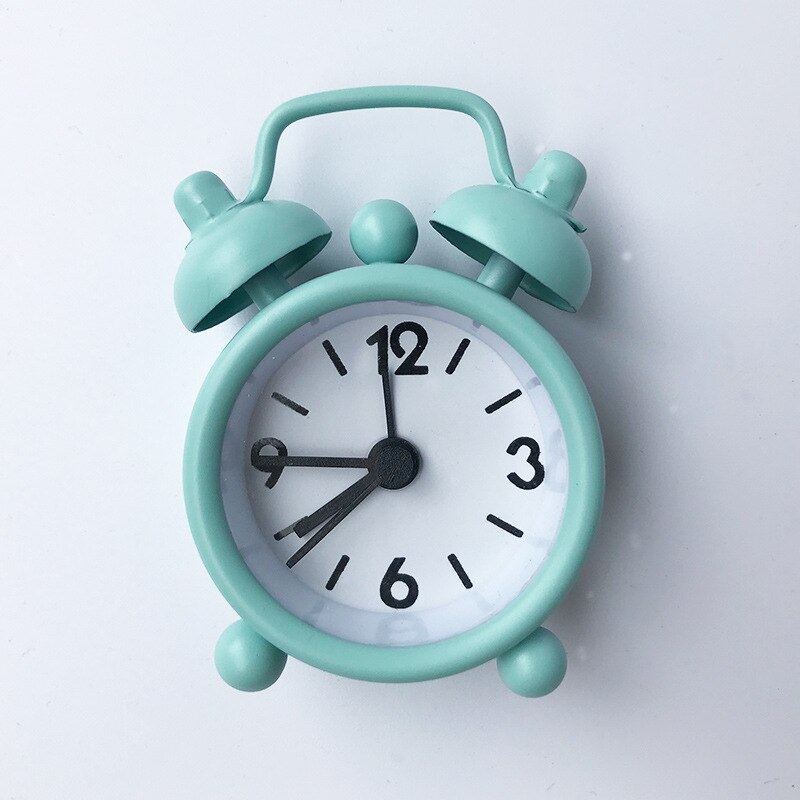 Mini Alarm Clock Electronic Round Number Double Bell Desk Table Digital Quartz Clock Home Decoration Retro Portable: light green
