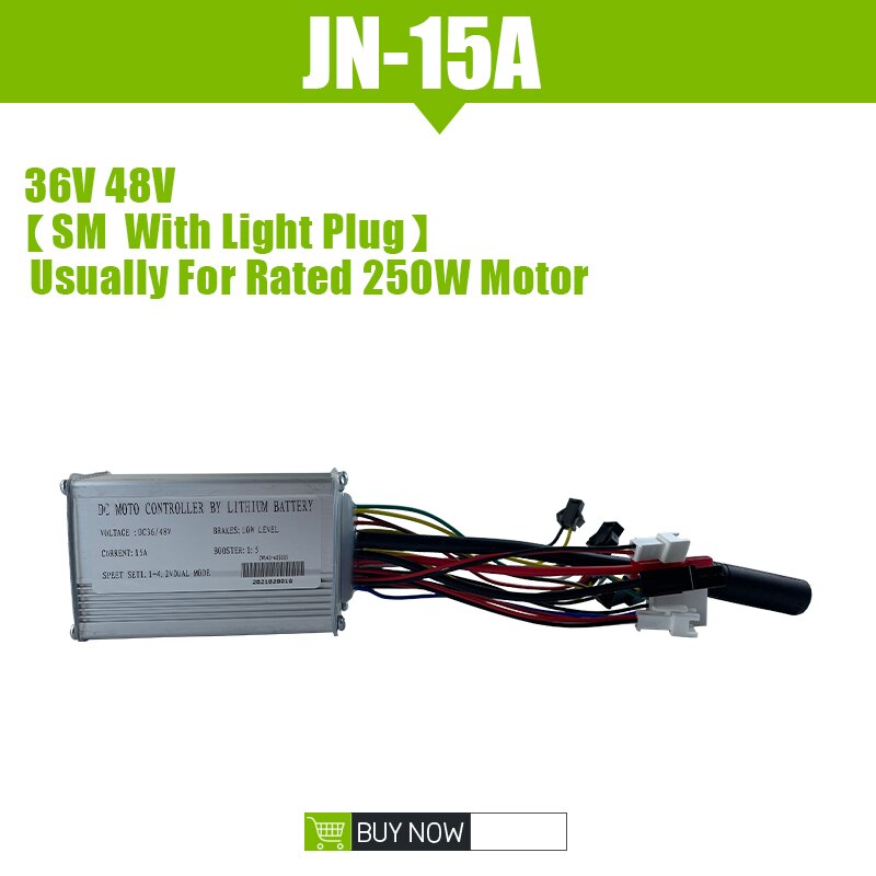 Ebike JN 15A Controller 36V/48V 250W Brushless Hub Motor 6 Mosfet With Light SM Julet Waterproof Plug Electric bike Accessorice: 15A SM