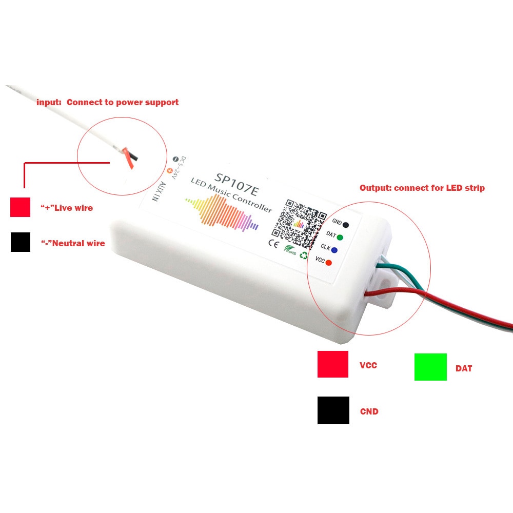 SP107E Bluetooth Led Muziek Controller Full Color Pixel Ic Spi Controller 5-24V Smartphone App Voor WS2812 WS2813 SK6812 Led Strip