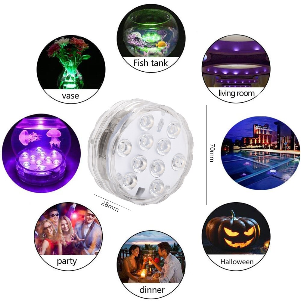10/13 Led Remote Controlled Submersible RGB Light Pond Battery Operated Underwater Night Lamp Outdoor Garden Party Decoration