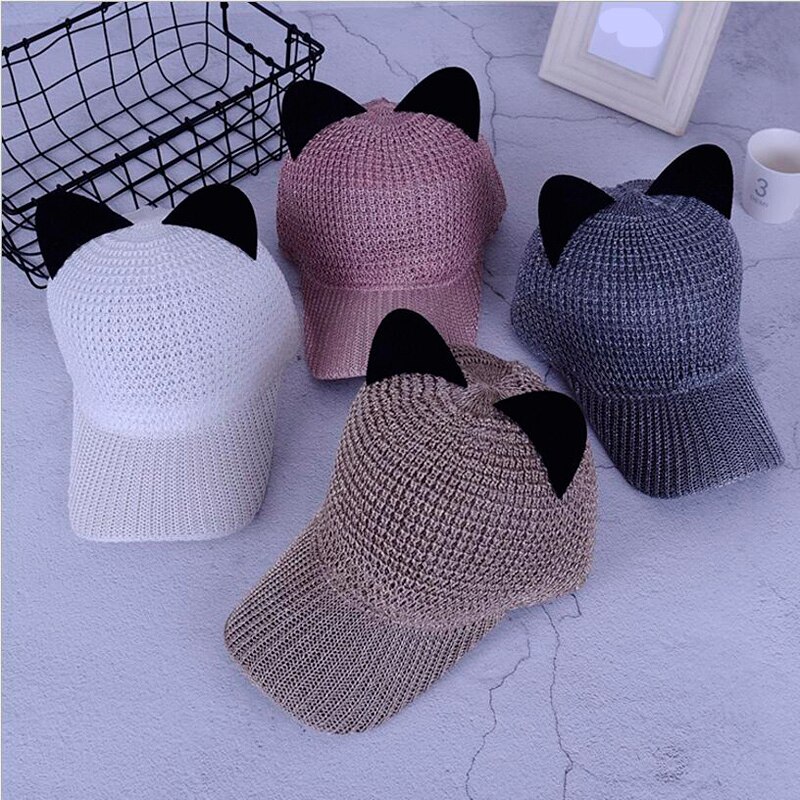 Spring Summer Cat Ears Baseball Caps Ladies Straw Hat Outdoor Cute Sunhat Girls Sports Equestrian Hats