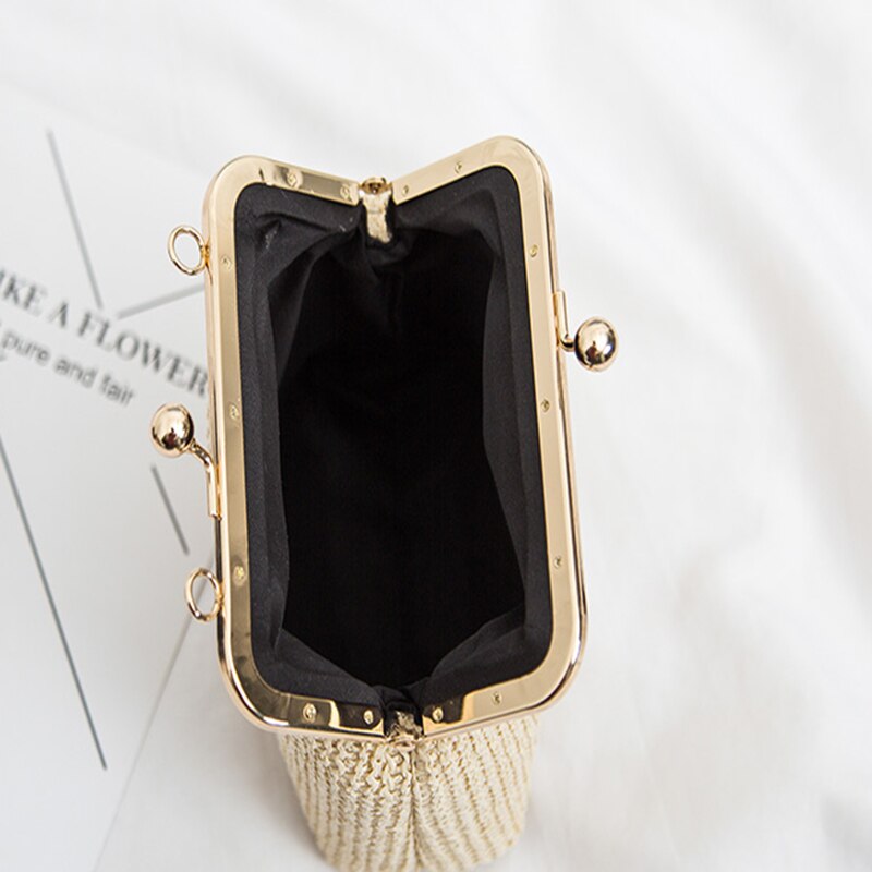 Moda concha saco de palha designer clipe de corrente feminina ombro crossbody sacos rattan bolsas femininas pequeno tecido verão praia bolsas