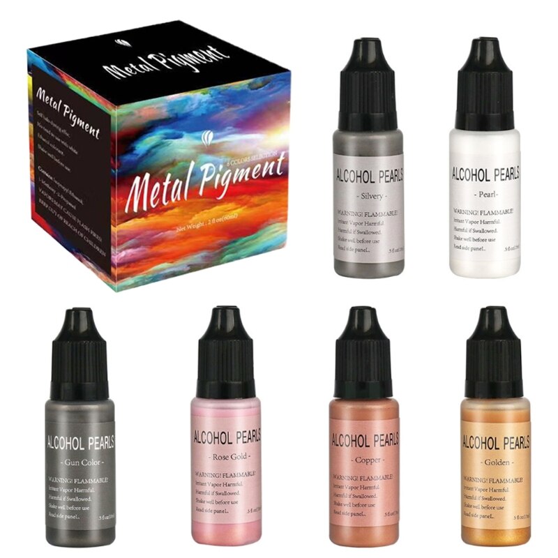 6 Kinds Colors Resin Molds Crafts Starter Kit Metallic Alcohol Ink Coloring Set: 60ml