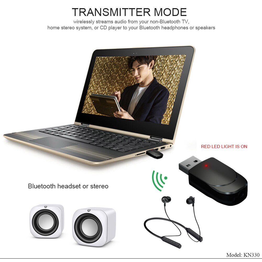 Kebidu-transmisor receptor Bluetooth USB 5,0, adaptador inalámbrico de Audio y música estéreo, Dongle para TV, PC, altavoz, auriculares