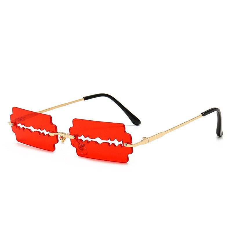 Rimless Sunglasses Women Vintage Unique HollowFishing Sunglasses Eyewear Men Frameless Punk Glasses Shades UV400 Driver Goggles: Red