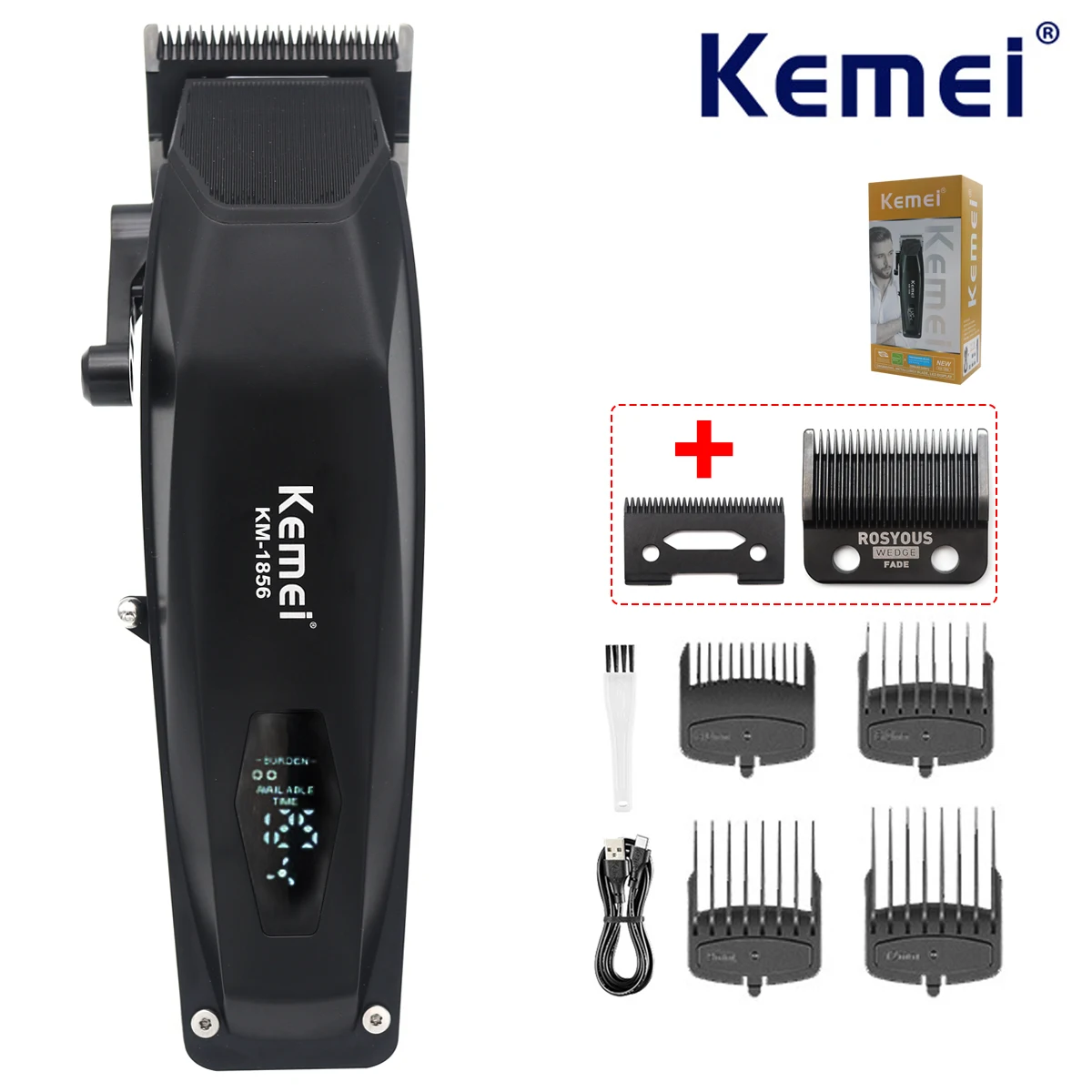 Kemei KM-1856 Heren Tondeuse LED Display Draadloze USB Interface Professionele Haar Snijmachine Tondeuse Kapsel