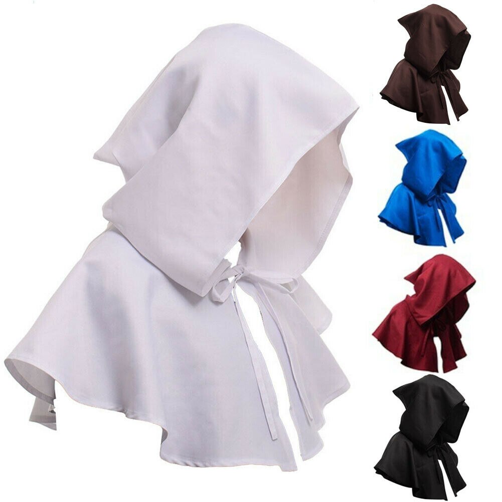 Halloween-hupullinen viitta lyhyt viitta keskiaikainen noituuden viitta viitta puku unisex-asu noitavelho fancy mekko: Valkoinen