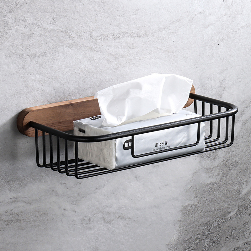 HeMu Solid Wood Tissue Holder Without Punching, Toilet Paper Box, Toilet Phone Storage Rack, Walnut Roll Paper Holder Simple