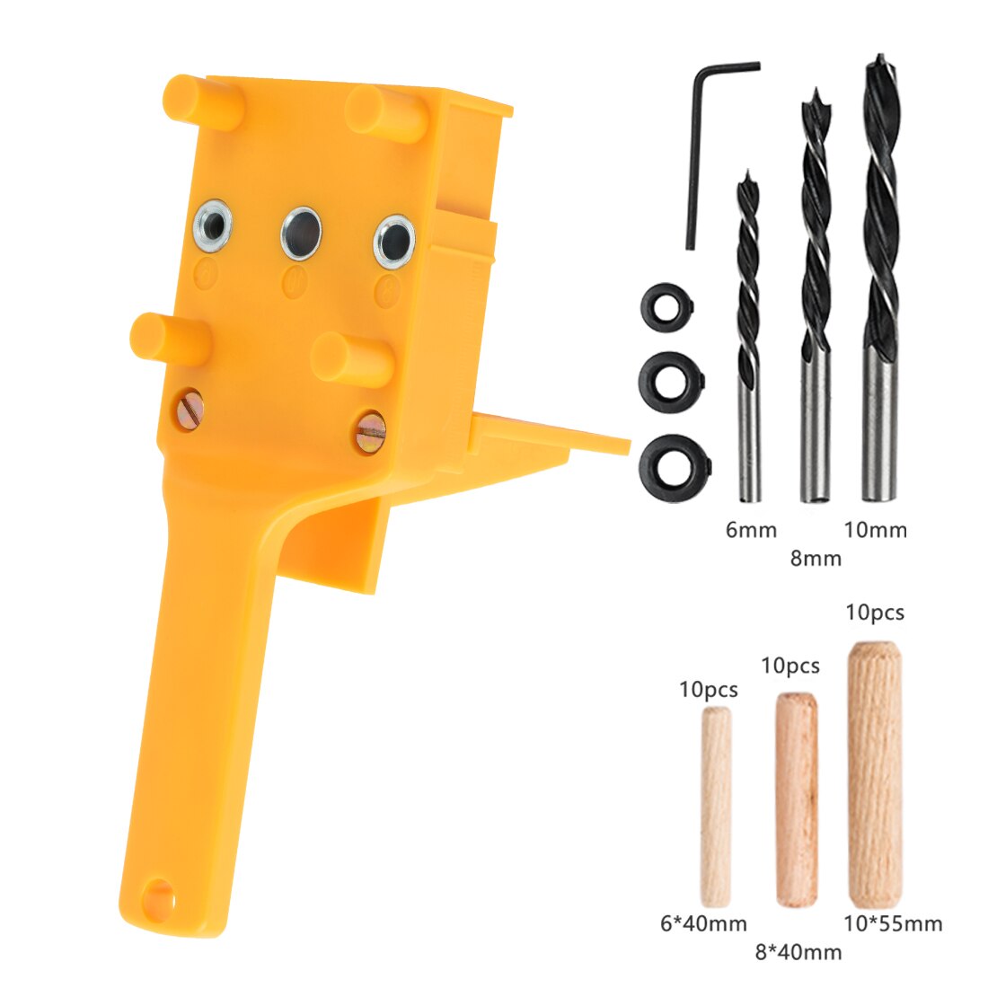 Wood Doweling Jig Handheld Pocket Hole Jig System 6/8/10mm Drill Bit Hole Puncher ABS Plastic Wood Drilling Hole Saw Tools Drill