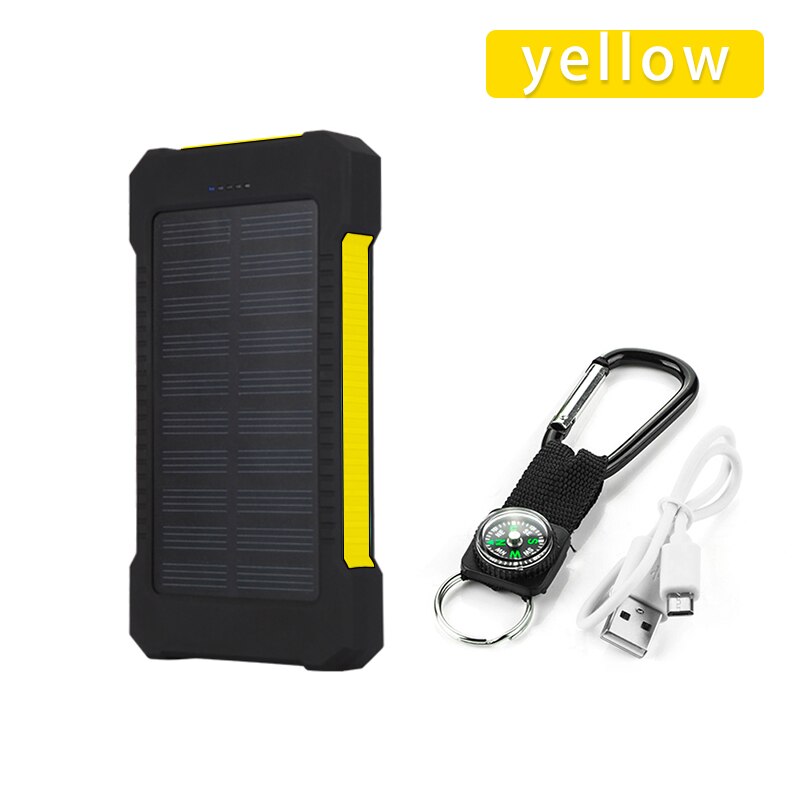 30000mAh banca di energia solare pannello solare Powerbank batteria USB impermeabile ricarica caricabatterie esterno a LED per iPhone Samsung phone: YELLOW