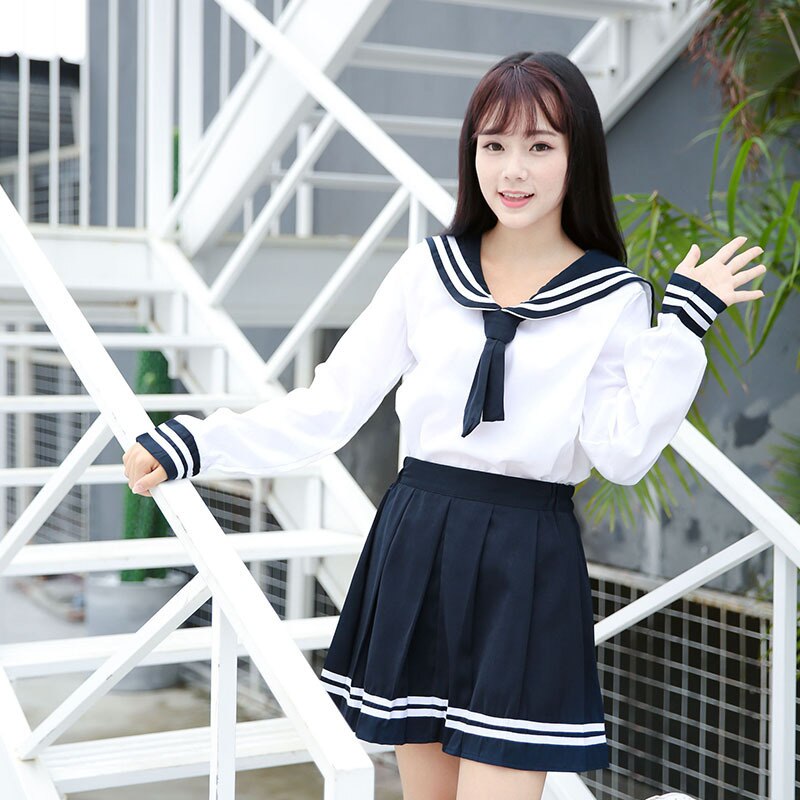 School Uniform Japanese JK Spring Autumn Fall Long Sleeve Shirt Skirt Suit Set Cosplay 2 Piece Junior High School Girls Uniforms