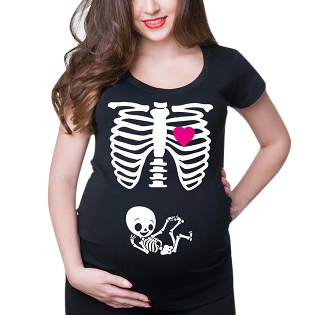 TELOTUNY Schwangerschaft Shirts Frauen Mutterschaft Kurzarm Skeleton Drucken Tops T-shirt Schwangere Casual Mutterschaft Frühjahr/sommer Hemd