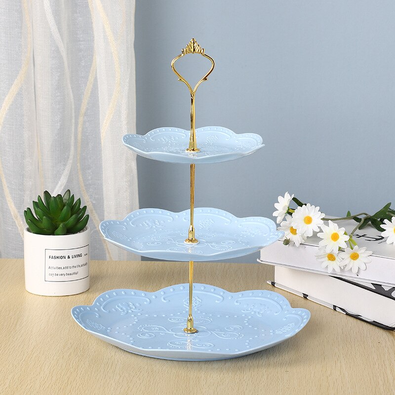 Detachable Cake Stand European Style 3 Tier Pastry Cupcake Fruit Plate Serving Dessert Holder Wedding Party Home Decor: 7Yuan Blue Gold