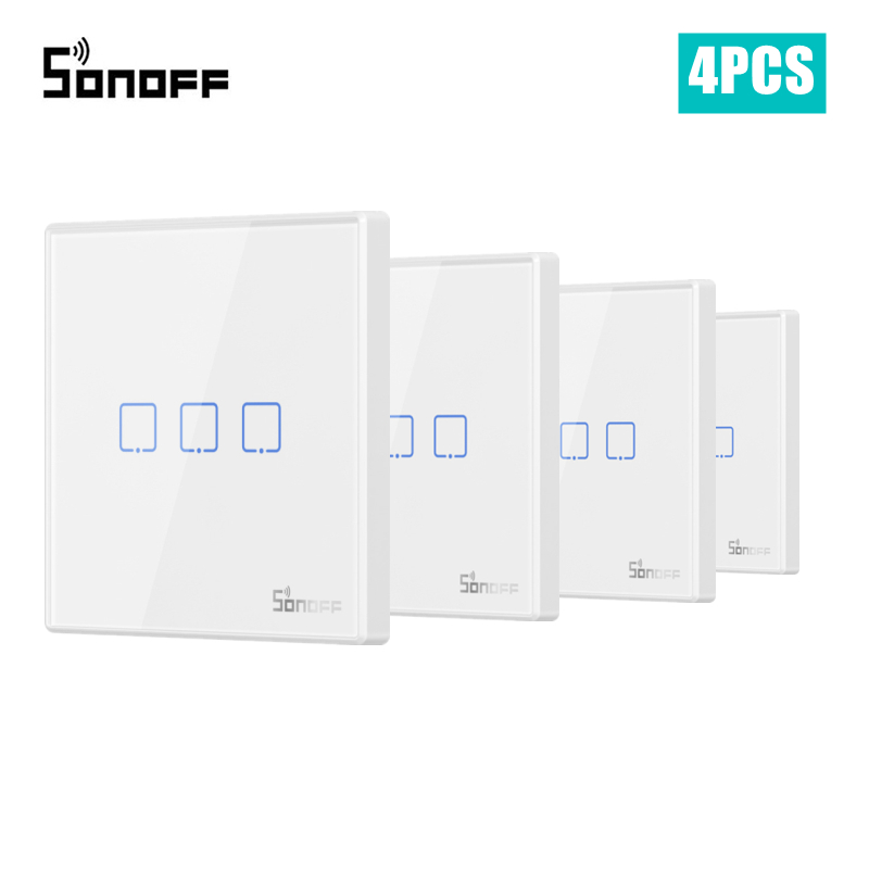 SONOFF-Panel de pared tipo 86 para interruptor de pared, Control remoto inalámbrico RF de 2 vías, de 1-3 bandas, pegajoso, 433MHz, para 4CHPROR3 slamphr2 TX: 3gang 4PCS