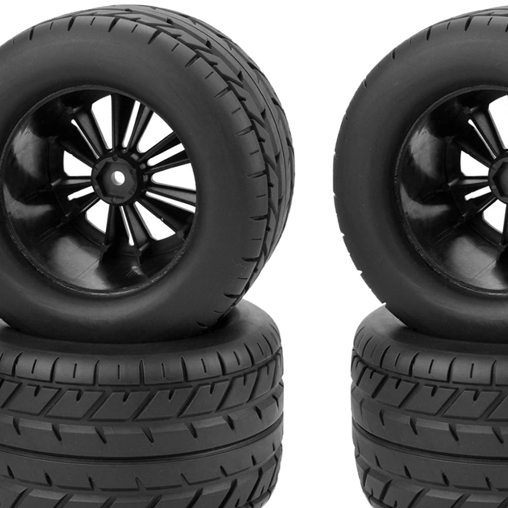 RC Car Tires Tyre and Wheels 6-Spoke Black for HSP HPI 1/10 Scale Monster Truck Bigfoot Car 4pcs