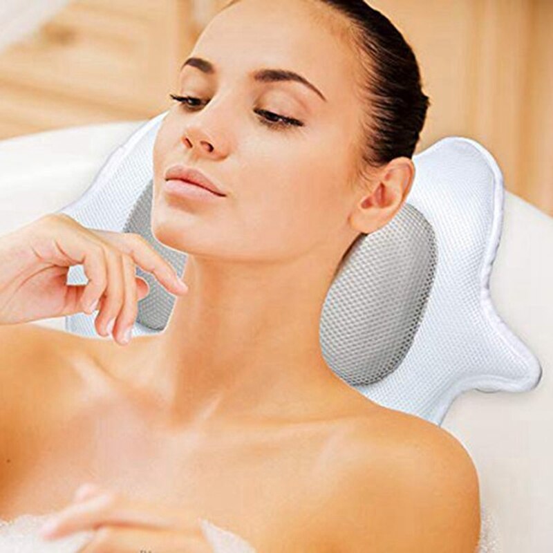 Non-Slip Spa Bath Pillow for Tub with 5D Air Mesh Technology Bath Pillow Cushion Provides Head Neck Shoulder Support In Tub