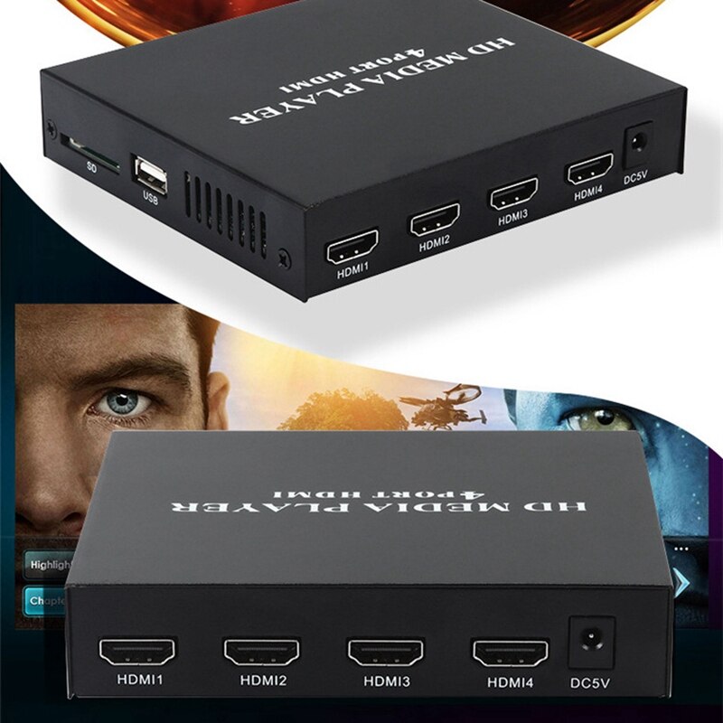 4CH HD Multimedia Player for TV Support SD USB Slot Start Automatic Loop Playback HDD Player with EU Plug