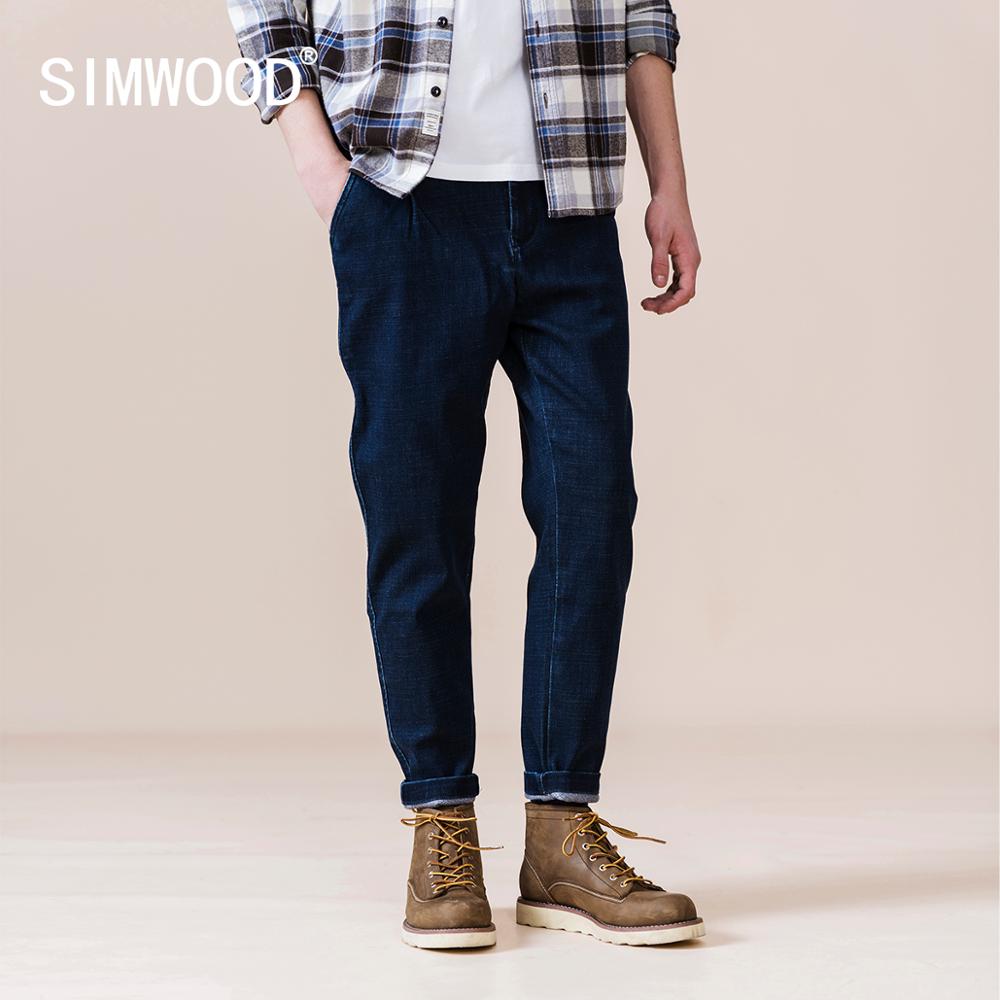 Simwood forår vinter løse taperde jeans mænd ankellange tykke denimbukser plus size varme jeans  si980687