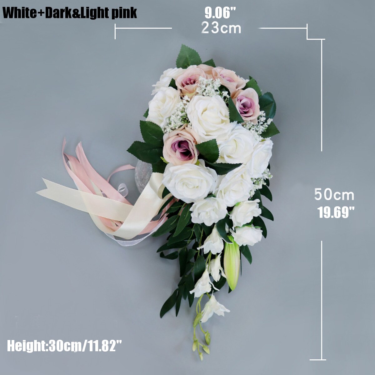 Novia rosa para ramo de novia, flores de mariposa, accesorios nupciales, ramos de novia pequeños, rosas de cinta para decoración de damas de honor: White Dark Pink