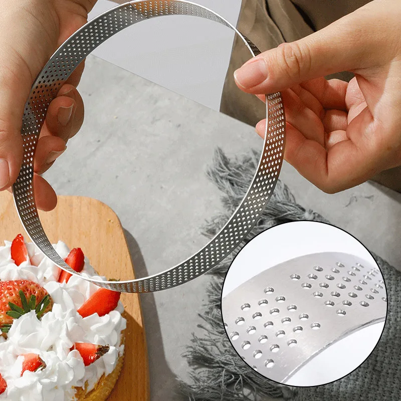 Edelstahl perforierter nahtloser Tortenring, Quiche-Ring, Tortenform, Kuchenform, nahtloses Backzubehör, Ausstecher