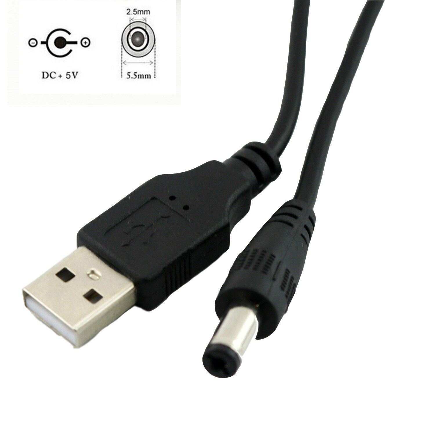 1pcs USB 2.0 Type A Male to 5.5mm x 2.5mm Plug Male 5V DC Power Supply Socket Charging Extension Adapter Connector Cable 25cm