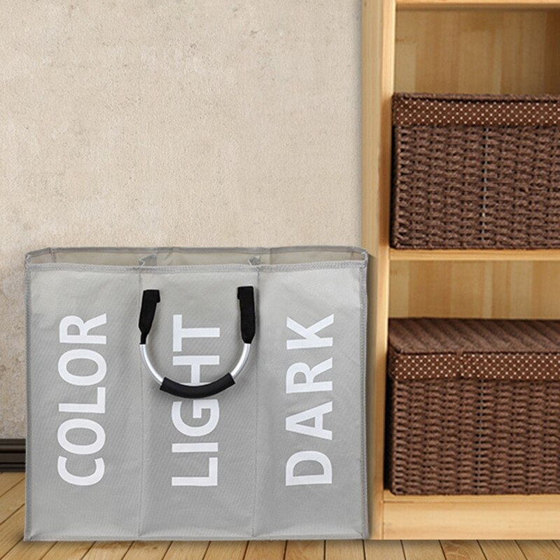 Tre gittervask arrangør beskidt tøj legetøj bh vasketaske tre divider sammenfoldelig praktisk opbevaringspose: Grå