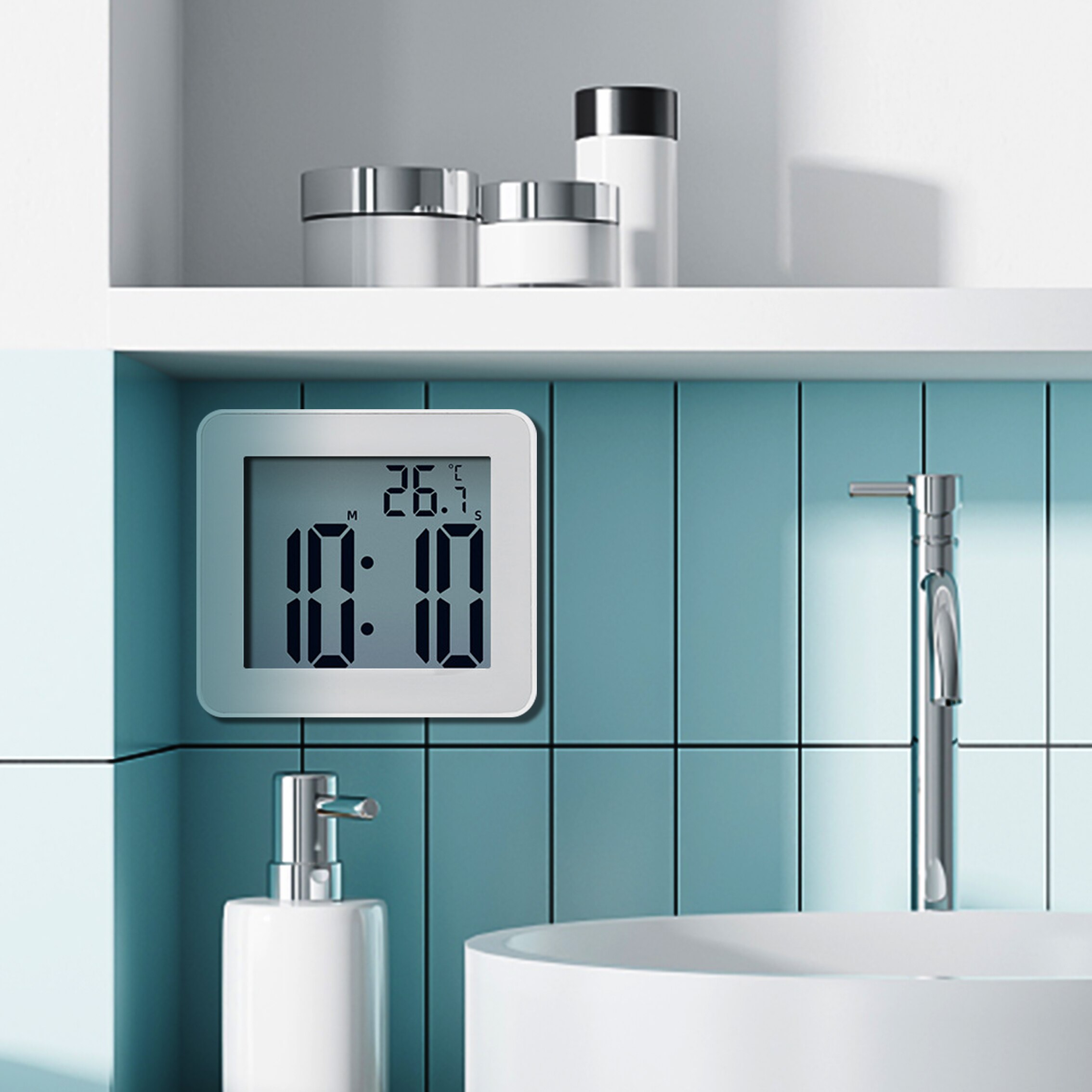 Digitale Badezimmer Wanduhren Einfache LCD Elektronische Wecker Wasserdicht Dusche Uhren Temperatur Uhren Hängen Timer