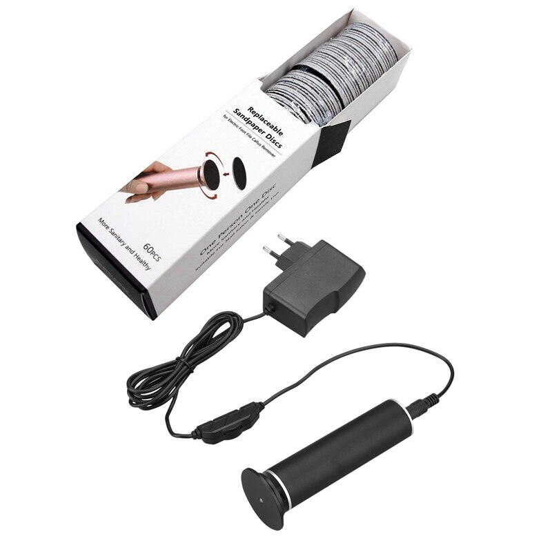 61 stuks vervangende gereedschappen voor voetverzorging, : 1 stuks elektrische vijl, pedicure, scheerapparaat, roller, eu-stekker en 60 stuks schuurpapier: Default Title