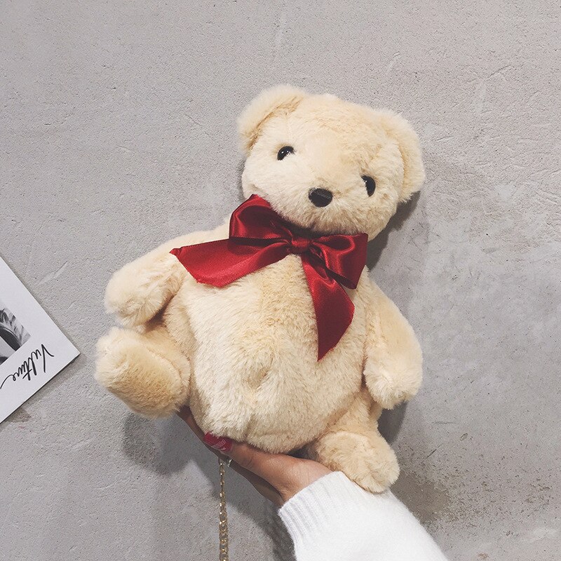 Cartoon brown teddy bear Baby plush backpack Cute big belly litter bear doll Animal backpack plush toy girls bags schoolbag: C