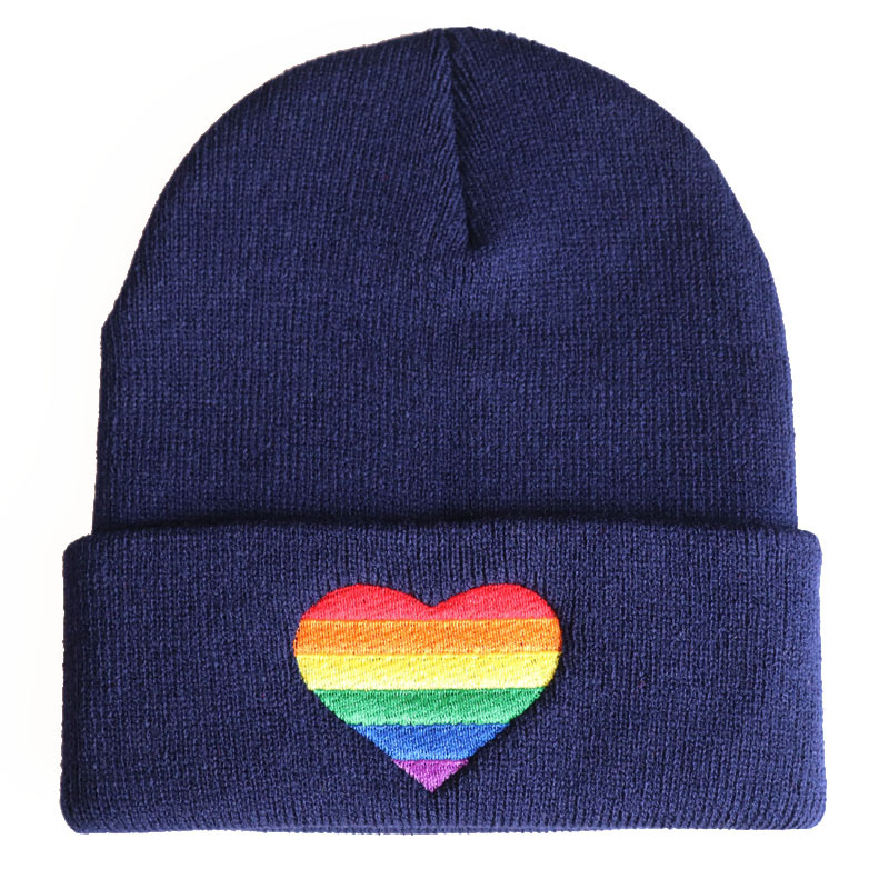 Regnbågshjärta lgbt lesbisk gay mössa keps hip hop mössor stickad vinter varm mössa justerbar cool broderi mössa cosplay