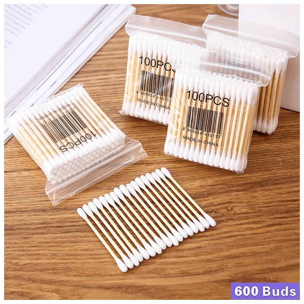 6 Packs 600 Pcs Wattenstaafje Bamboe Katoen Kwasten Oor Sticks Herbruikbare Wattenstaafje Gewatteerd Sticks Houten Oren Cleaning Tools # BL1