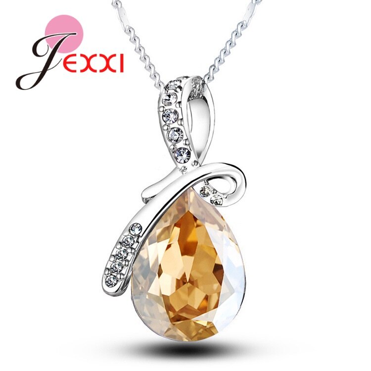 Nouveautés réel 925 bijoux en argent Sterling luxe multicolore cristaux Watedrop pendentif collier pour les femmes: N67807