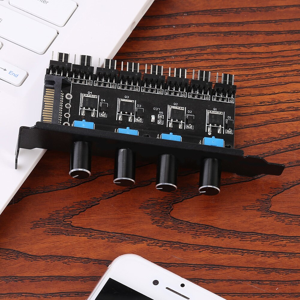 8 Channels Cooling Fan HUB SATA/4Pin Power Supply 1 or 4 Knob Radiator Speed Controller for CPU PC Case Chassis