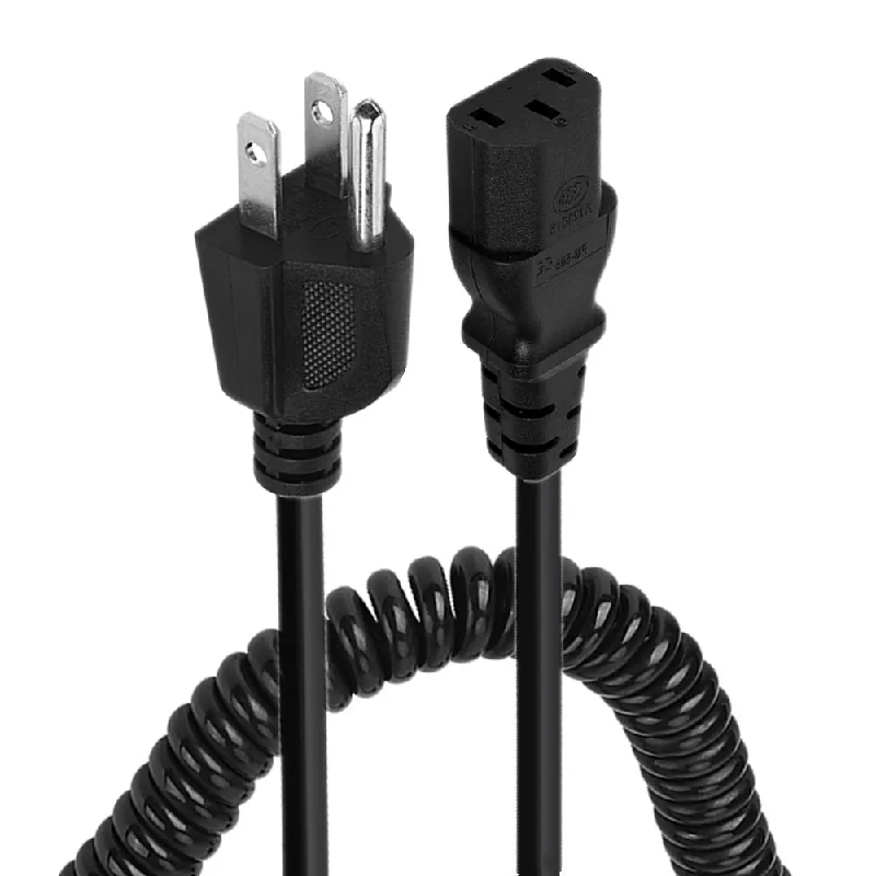 Spiralformet kveilet 7 ~ 8 m 10 ampere 125 volt 3- pinners ac-strømledning for elektronikk, tv, datamaskin, skriver, skjerm, bærbar pc og mer: Oransje