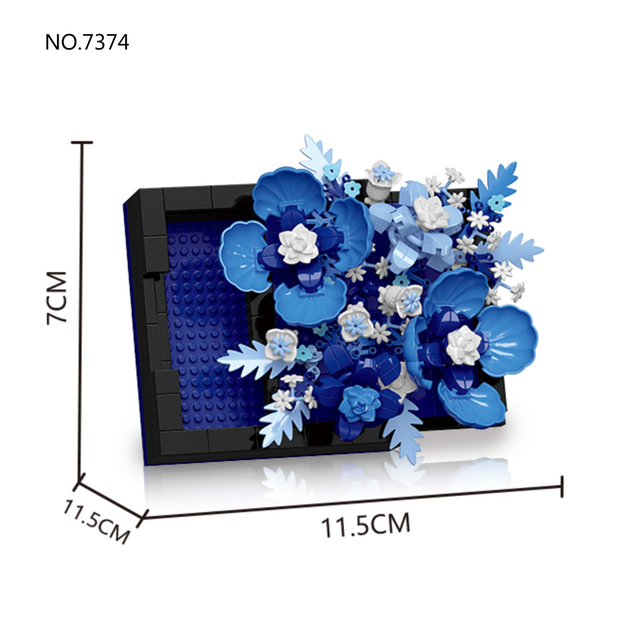 Creativo fiore artificiale cornice blocchi di costruzione fiori di plastica mattoni ornamento artistico fai da te regali di San Valentino: M. / Blu