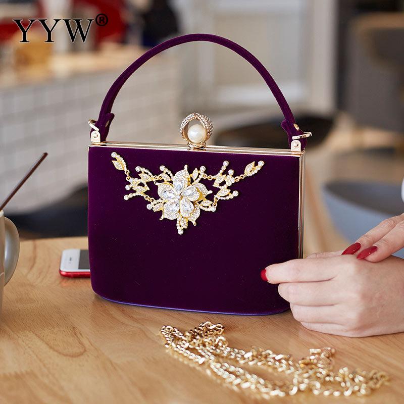 YYW Crystal Clutches Bag Party purse Women Evening Bags Handbag crossbody messenger bags wedding Purse Chain: purple1