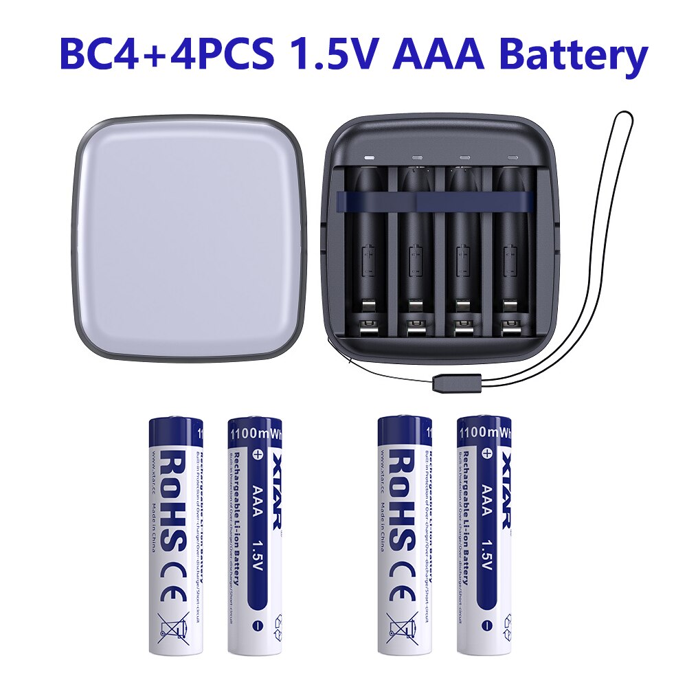 Zestaw akumulatorów XTAR 1,5 V Li-ion AA AAA Ładowarka BC4: Black