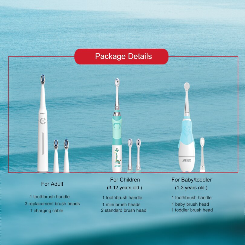 Seago elektrisk tandbørste familie sæt smart tandbørste genopladelig elektronisk børste sonisk tandbørste elektrisk børste tyggegummi sund