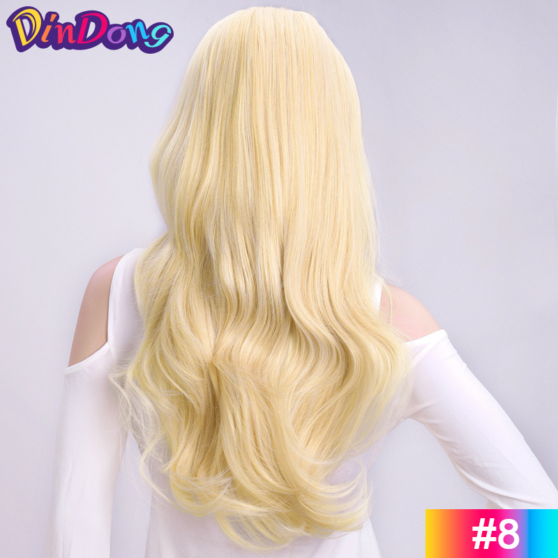 24 Polegada sintético longo ondulado cabeça amarrada 3/4 meia perucas para mulheres com clipes em, perucas loiras de extensão de cabelo: #10