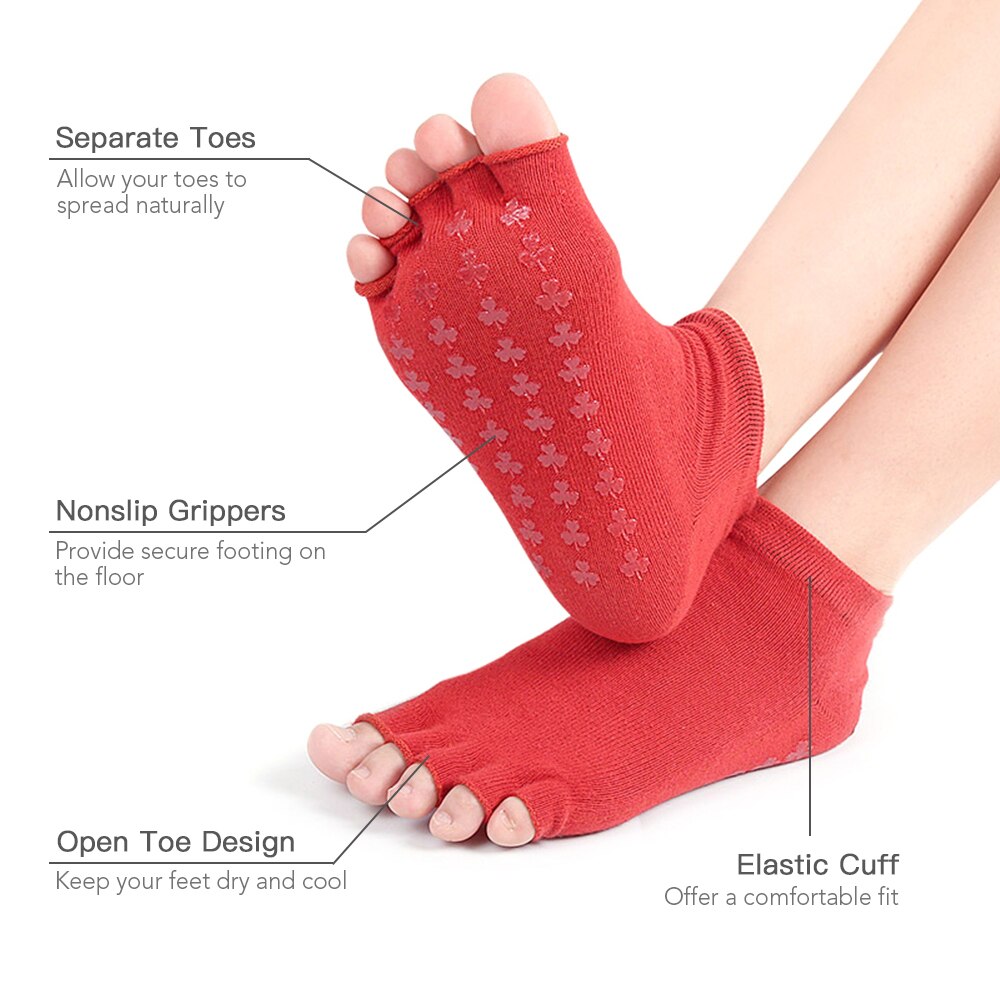 3 pairs Yoga Socks Non-Slip Open Toe Cotton Yoga Socks with Grips for Women Pilates Ballet Dance Workout Sports Socks